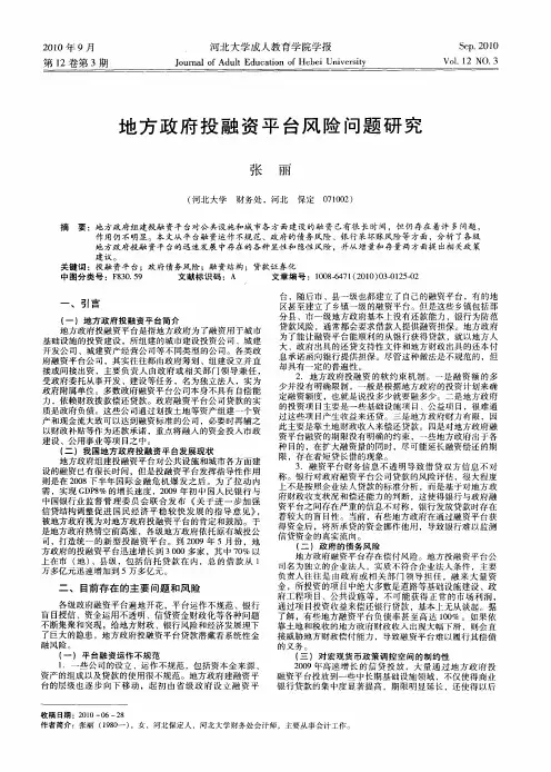 地方政府投融资平台风险问题研究