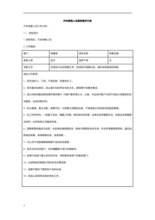 销售人员素质测评方案