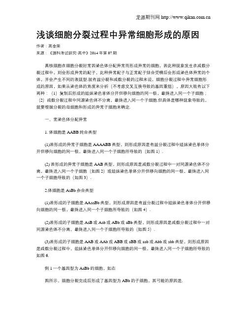 浅谈细胞分裂过程中异常细胞形成的原因