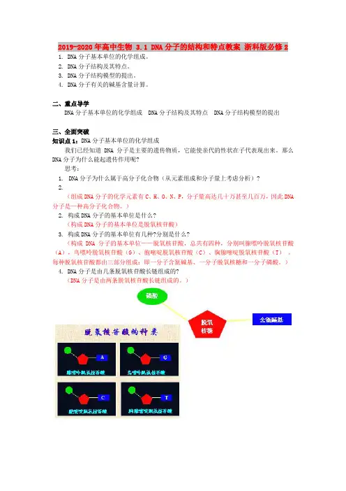 2019-2020年高中生物 3.1 DNA分子的结构和特点教案 浙科版必修2