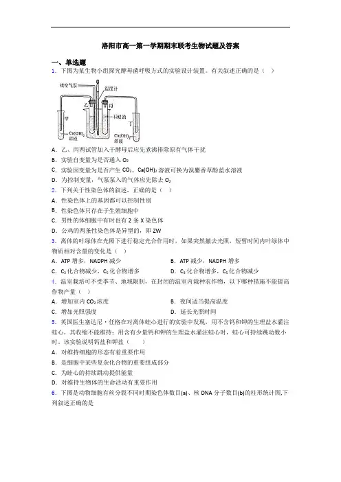 洛阳市高一第一学期期末联考生物试题及答案