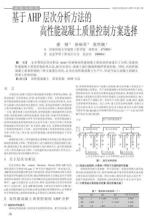 基于AHP层次分析方法的高性能混凝土质量控制方案选择