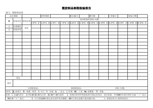 塑胶制品制程检验报告表