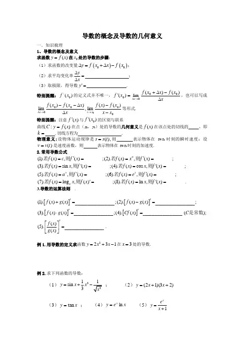 导数的概念及导数的几何意义