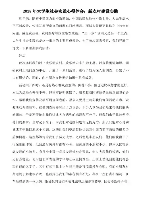 2018年大学生社会实践心得体会：新农村建设实践