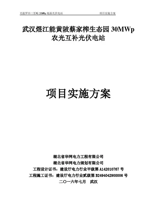 武汉煜江能生态园30MWp农光互补光伏电站项目实施方案0709