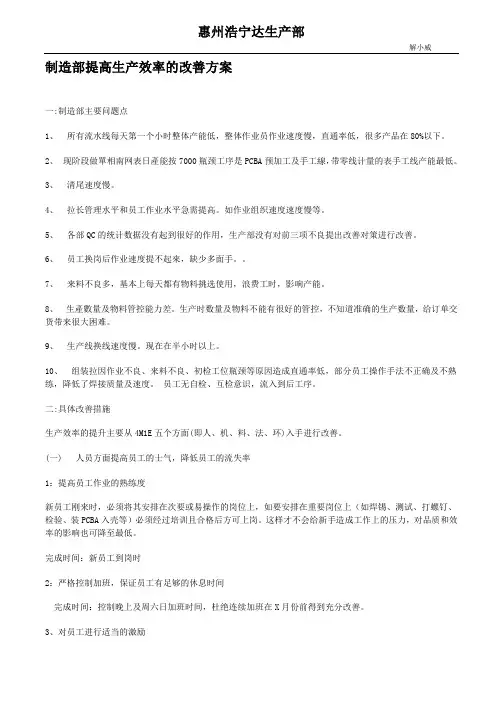 制造部提高生产效率的改善方案 2