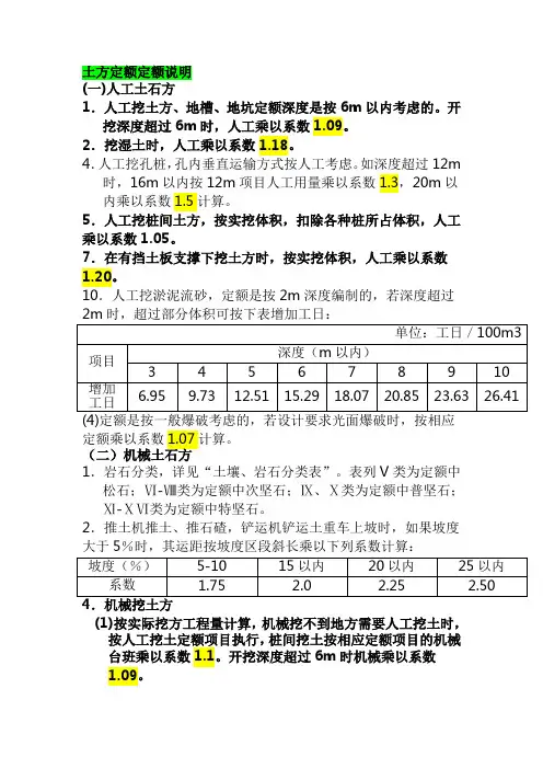 定额说明中的各种系数