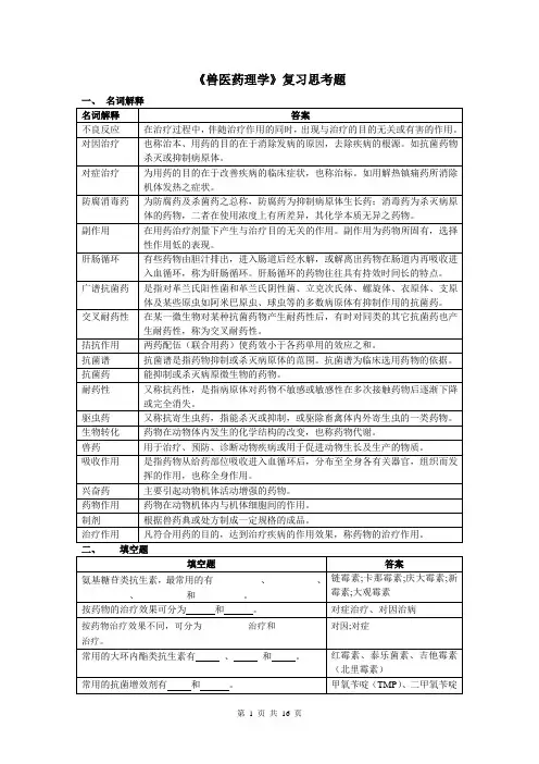 兽医药理学复习思考题2014.06