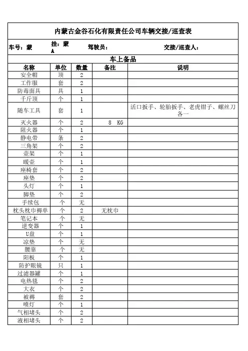 货车车辆检查表