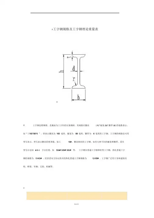 工字钢尺寸规格表及理论重量表