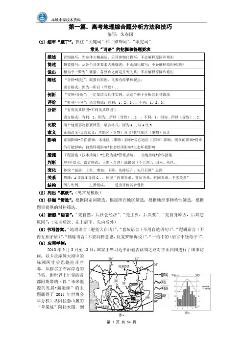 2016届高考地理综合题答题模板大全
