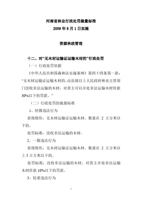 河南省林业行政处罚裁量标准