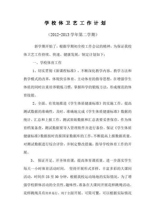 学校体卫艺工作计划 2013、2、23