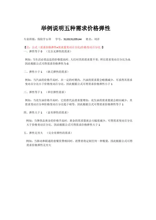 举例说明五种需求价格弹性