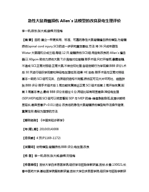 急性大鼠脊髓损伤Allen's法模型的改良及电生理评价