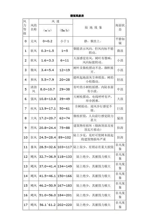 蒲福风级表