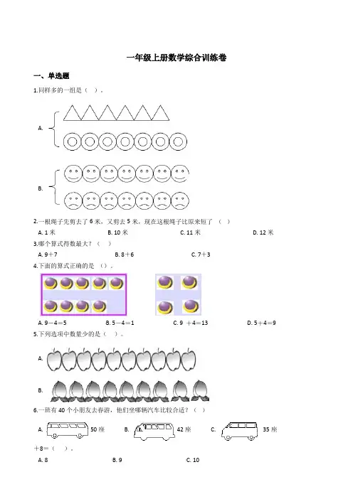 一年级上册数学试题-期末训练卷一  人教新课标(2020秋)( 含答案)