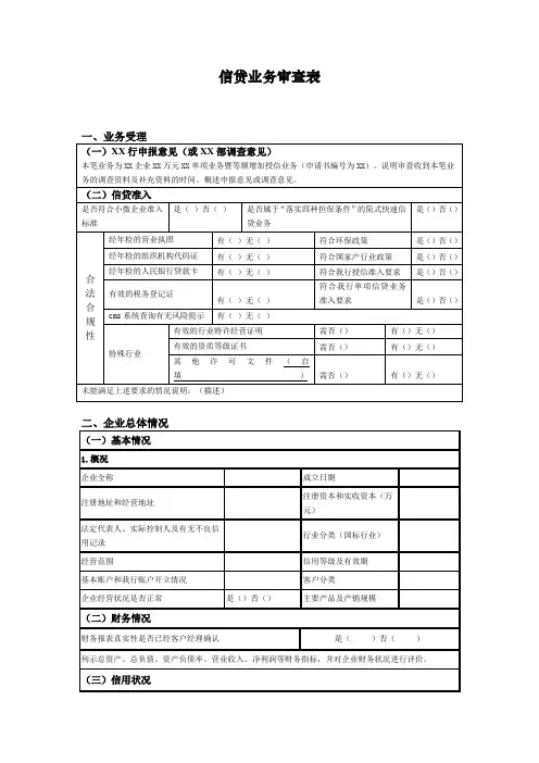 信贷业务审查表