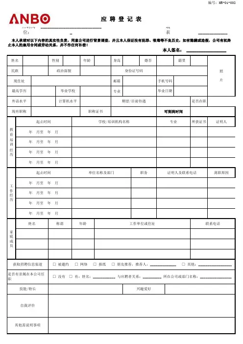 应聘登记表
