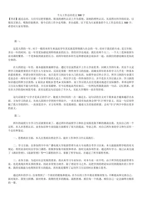 2019最新版个人年度工作总结范文500字
