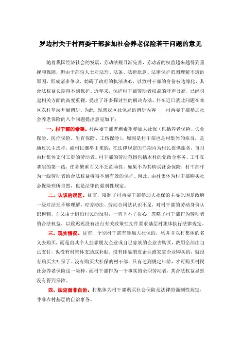 罗边村关于村两委干部参加社会养老保险若干问题的意见
