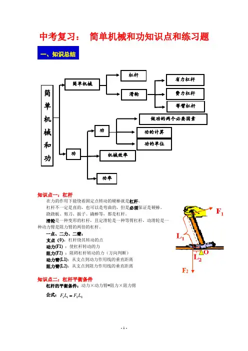 中考复习：简单的机械和功知识点练习题。