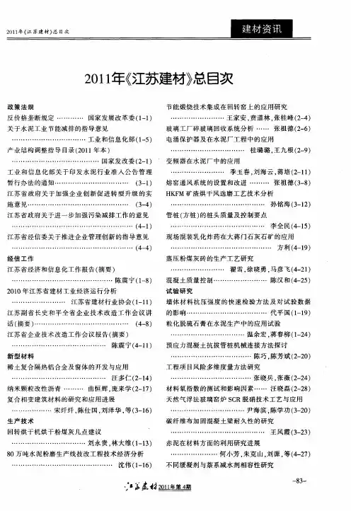 2011年《江苏建材》总目次