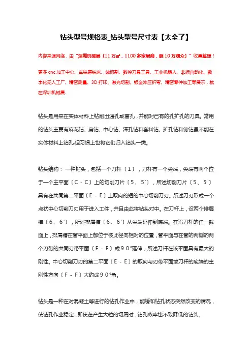 钻头型号规格表-钻头型号尺寸表【太全了】 2