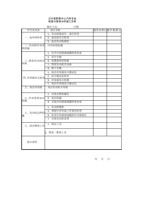 检查与更换冷却液工艺单