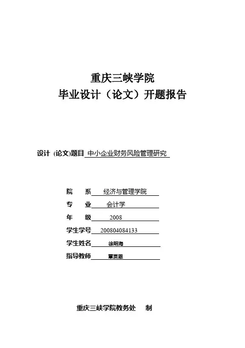 开题报告--中小企业财务风险管理