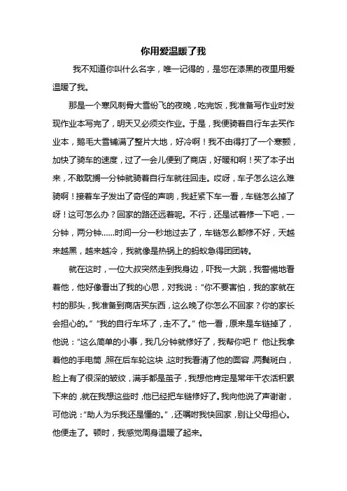 初三作文：你用爱温暖了我作文600字