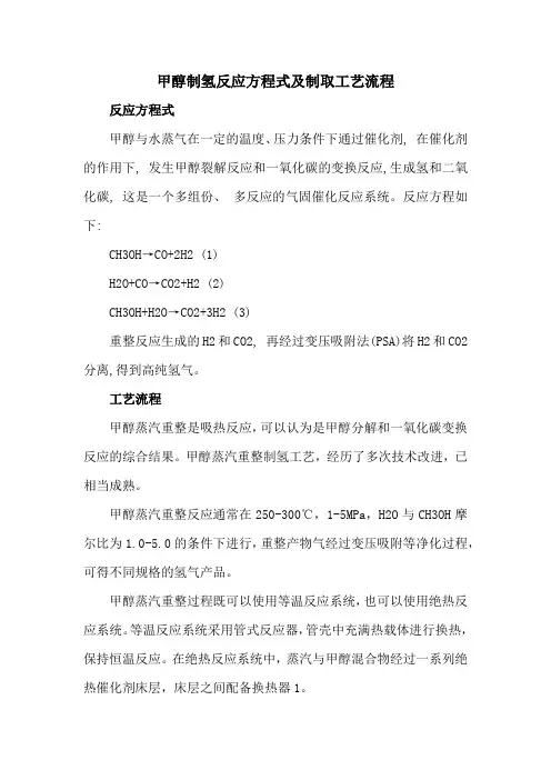 甲醇制氢反应原理及制取工艺流程