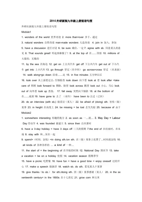 2015外研版九年级上册短语句型