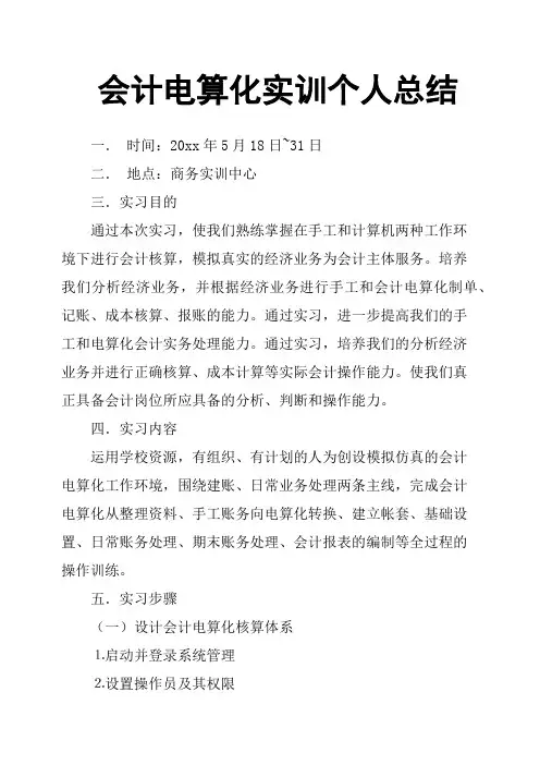 会计电算化实训个人总结