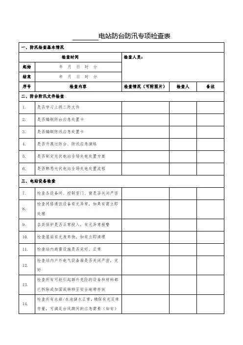 光伏电站防汛防风检查表