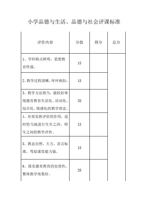 品德与生活、社会评课标准