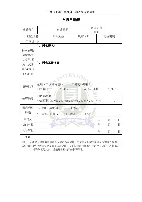 招聘申请表(空白)