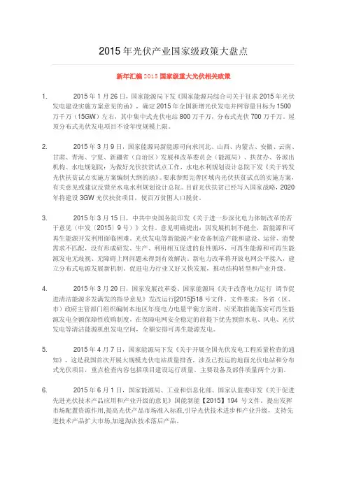 2015年光伏产业国家级政策大盘点