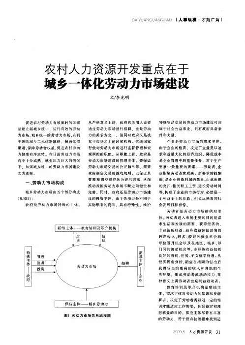农村人力资源开发重点在于城乡一体化劳动力市场建设