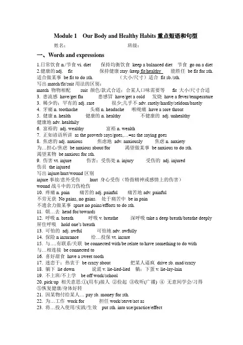 高一英语外研版必修二Module1重点词汇和短语