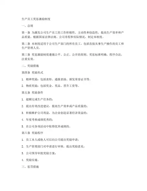 生产员工奖惩激励制度范本