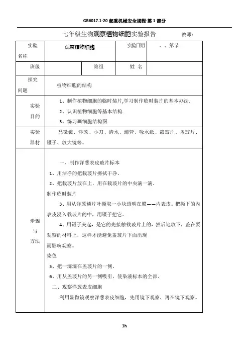 七年级生物观察植物细胞实验报告