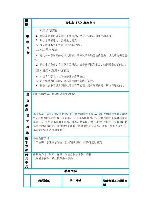 物理人教版八年级上册第七章《力》复习课