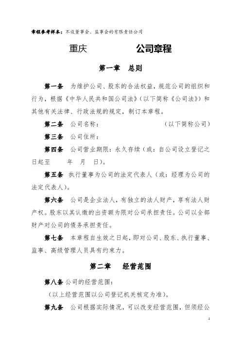有限责任公司章程(不设董事会、监事会,只设执行董事、监事)