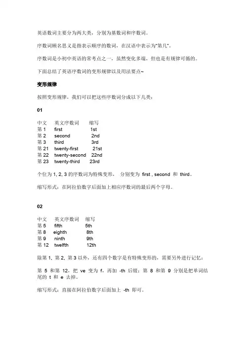 英语序数词规律总结+用法
