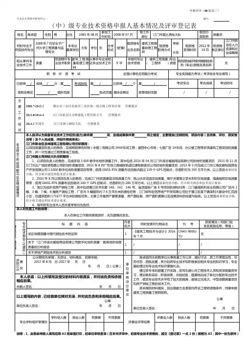 专业技术资格申报材料之一