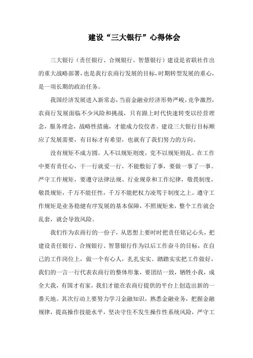 建设三大银行心得体会