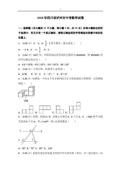 2018年度四川泸州市中考数学试卷~