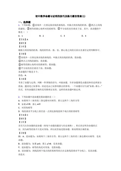 初中数学命题与证明的技巧及练习题含答案(1)